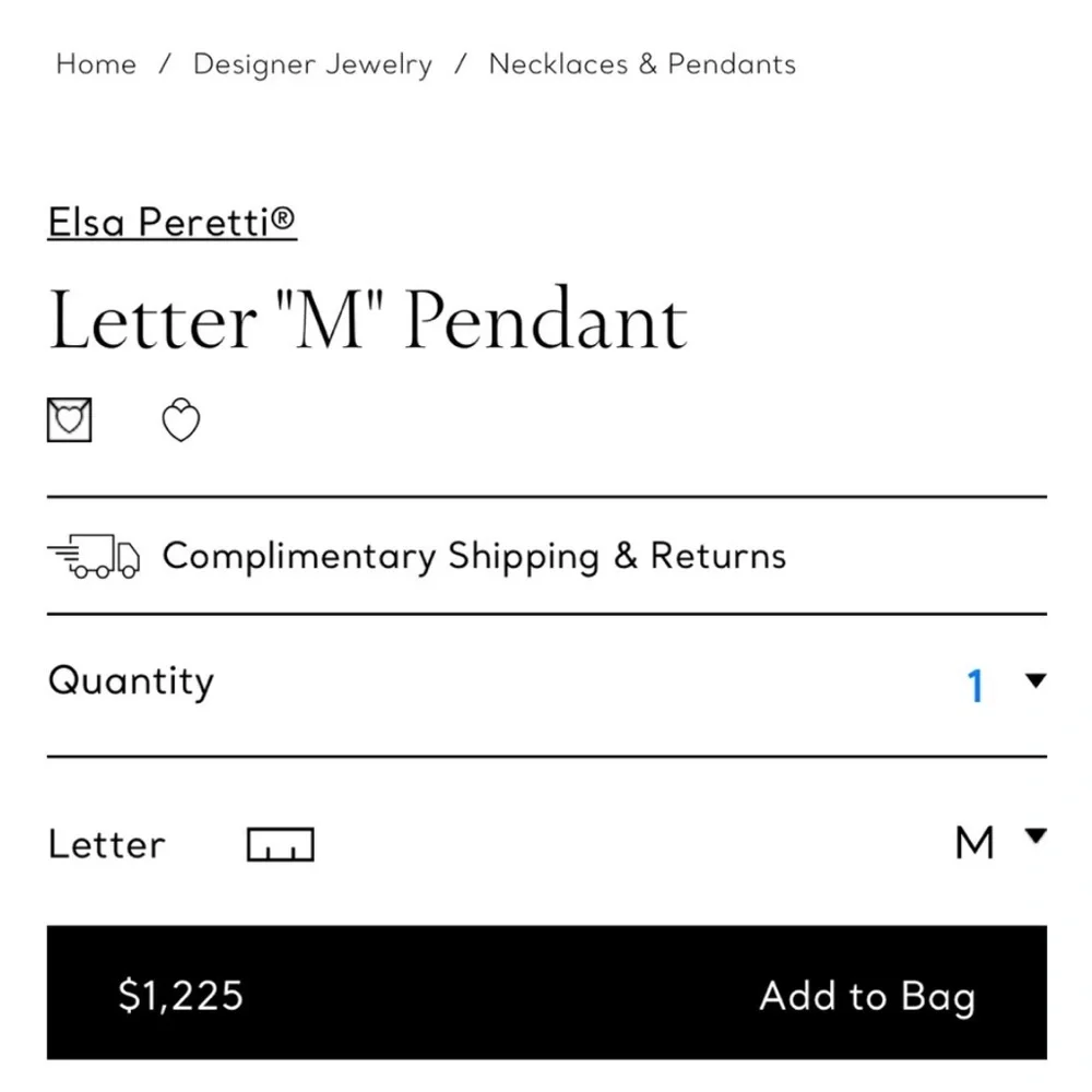 Tiffany Elsa Peretti Letter M Pendant 18k - Picture 6 of 6
